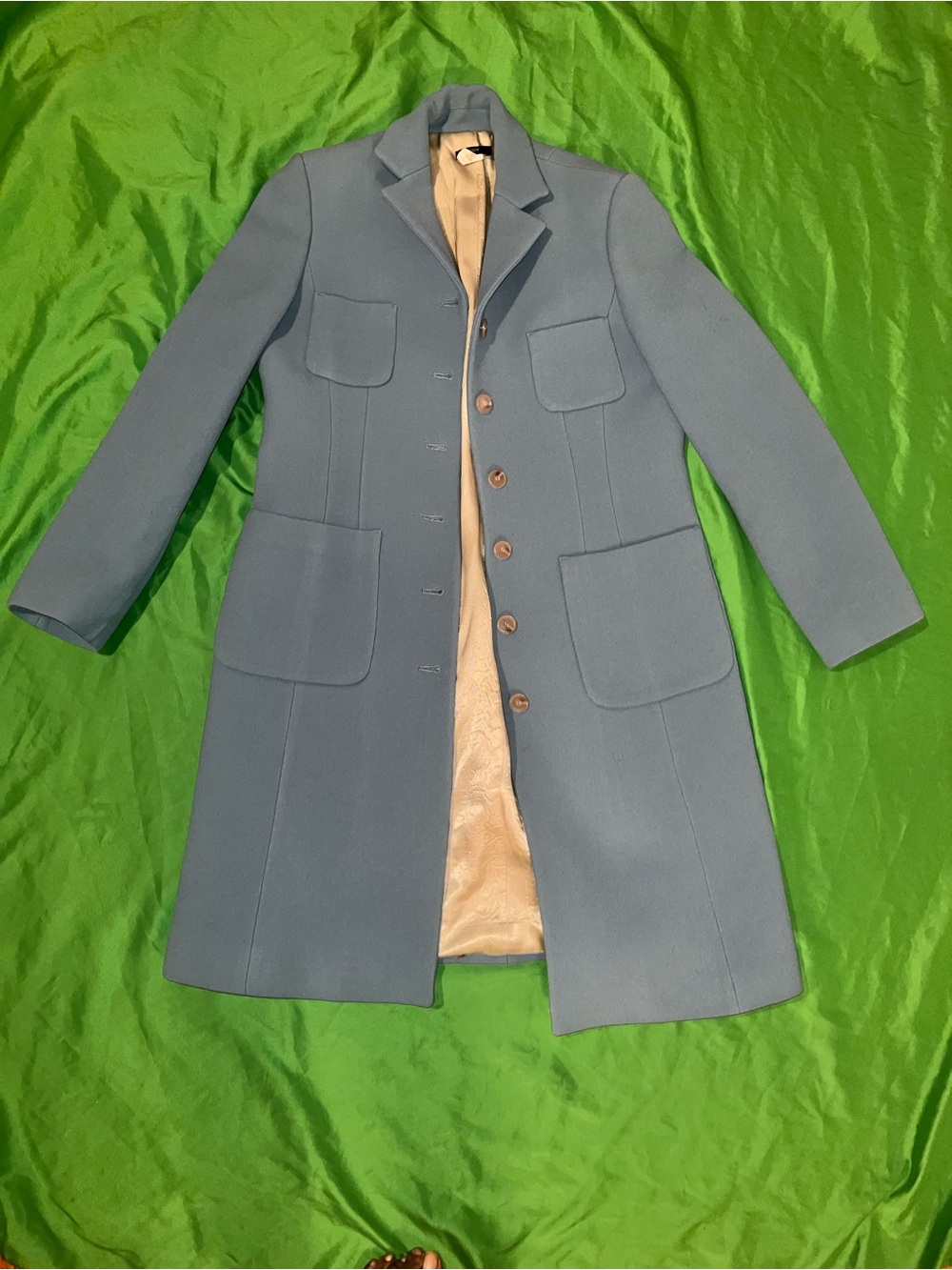 J. Crew Powder Blue Wool Blend Long Trench Coat size 8